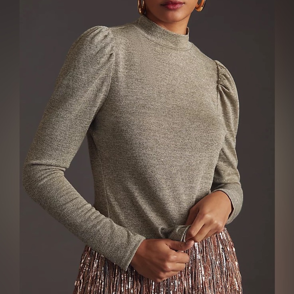 Dolan Metallic Puff Shoulder Mock Neck Top